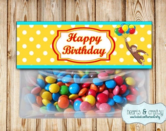 Curious George Treat Bag Toppers DIY / Curious George Thank You Tag / Gift Bag Tag - Afdrukbaar bestand om af te drukken