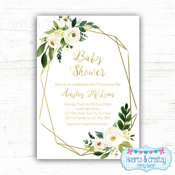 Baby Shower Invitation - Gold and Cream Floral Baby Shower - Cream and Gold Baby Shower - Baby Shower Brunch - Baby Sprinkle - FILE to PRINT Il_570xn