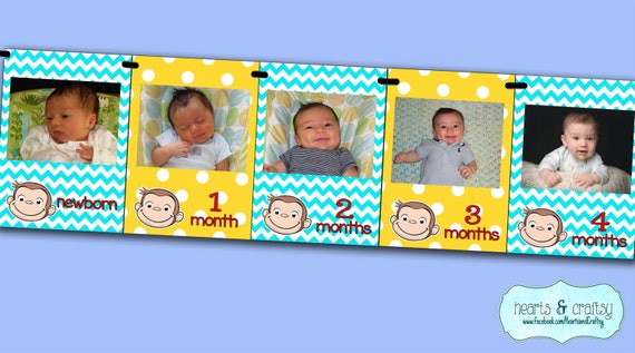 Curious George First Year Photo Banner DIY / 12 Month Picture Banner - Curious George First Birthday - Print-Your-Own FILE to PRINT Il_570xn
