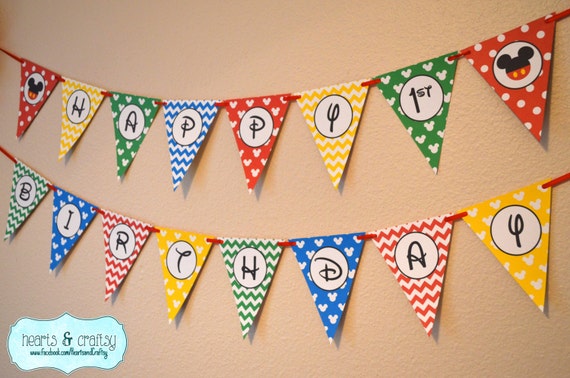 Mickey Mouse Clubhouse Party Happy Birthday Banner DIY / Mickey Mouse Party - FILE to PRINT Il_570xn