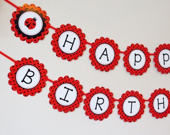 Red Ladybug Party Happy Birthday Banner DIY / First Birthday Party / Baby Nursery - Printable - FILE to PRINT