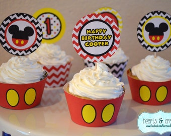 Mickey Mouse Party Printable Cupcake Toppers DIY Can also be used as Stickers, Favor Tags, Labels/ First Birthday - FILE to PRINT