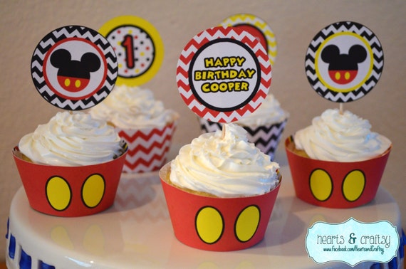 Mickey Mouse Party Printable Cupcake Toppers DIY Can also be used as Stickers, Favor Tags, Labels/ First Birthday - FILE to PRINT Il_570xn