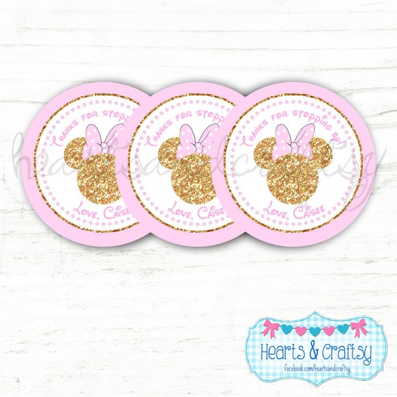 Glitter Minnie Mouse Party Favor Tags / Thank You Tags / Stickers / Labels / Pink and Gold Minnie Birthday - FILE to PRINT DIY Il_570xn