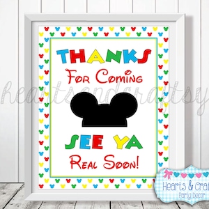 Mickey Mouse Clubhouse Birthday Party Sign DIY / Thank You Sign / Favor Table / See Ya Real Soon - FILE to PRINT