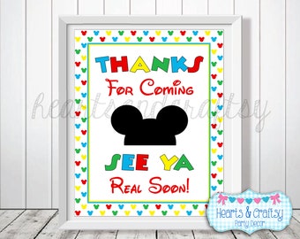 Mickey Mouse Clubhouse Birthday Party Sign DIY / Thank You Sign / Favor Table / See Ya Real Soon - FILE to PRINT