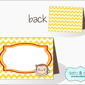 Curious George Party Table Tents DIY / Food Labels / Place Cards / Thank You Cards Yellow & Red Instant Download FILE to PRINT image 2