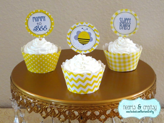 Bumblebee Baby Shower DIY / Mommy to Bee Shower Printable Cupcake Toppers & Wrappers - FILE to PRINT Il_570xn