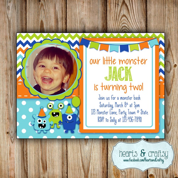 Monster Party Invitation with Photo - Monster Birthday Invitation - Personalized Print-Your-Own DIGITAL FILE to PRINT