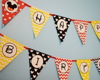 Mickey Mouse Party Happy Birthday Banner DIY / Mickey Mouse Birthday Party / Print Your Own / FILE to PRINT