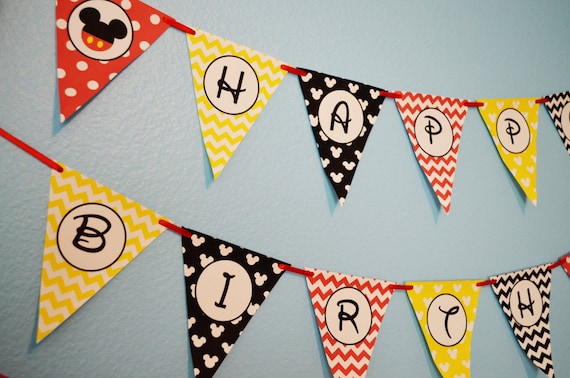 Mickey Mouse Party Happy Birthday Banner DIY / Mickey Mouse Birthday Party / Print Your Own / FILE to PRINT Il_570xn