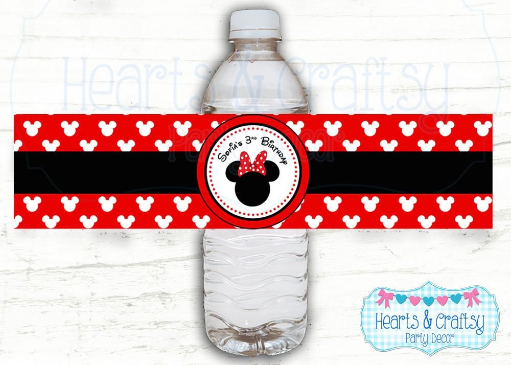 Minnie Mouse Water Bottle Labels DIY / Minnie Mouse Drink Wrapper / Printable Waterbottle Stickers / Minnie Mouse Birthday - FILE to PRINT