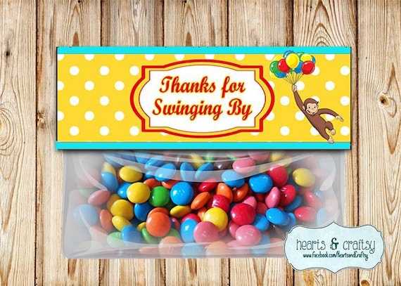 Curious George Treat Bag Toppers / Curious George Thank You Tag / Gift Bag Tag - Printable FILE to PRINT DIY Il_570xn