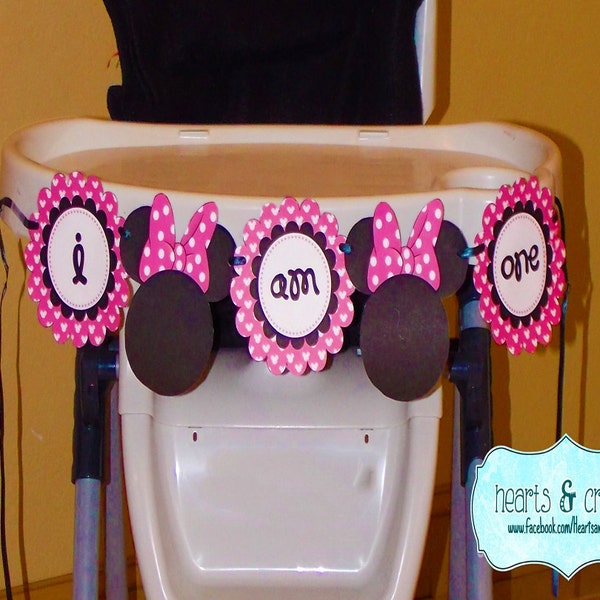 Minnie Mouse I Am ONE Highchair Banner / First Birthday Banner - Pink or Red - File to PRINT DIY