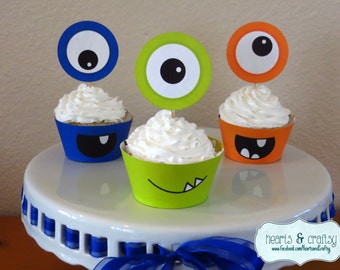 Monster Party Cupcakes Diy Monster Birthday Cupcake Toppers Etsy