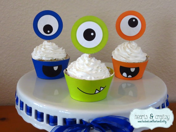 Monster Party Cupcakes - Monster Birthday Cupcake Toppers & Wrappers - Little Monster Birthday - Halloween - Print Your Own - FILE to PRINT Il_570xn