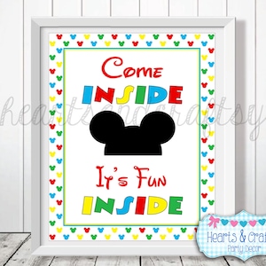 Mickey Mouse Clubhouse Birthday Party Sign DIY / Welcome Sign / Come Inside its Fun Inside - FILE to PRINT