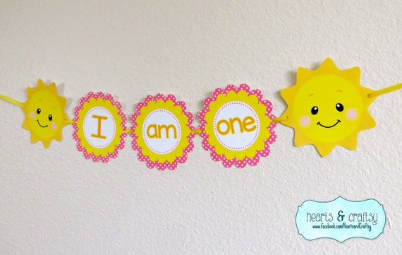 You Are My Sunshine Birthday "I Am One" Banner / Sunshine Birthday Party Highchair Banner- FILE to PRINT DIY Il_570xn