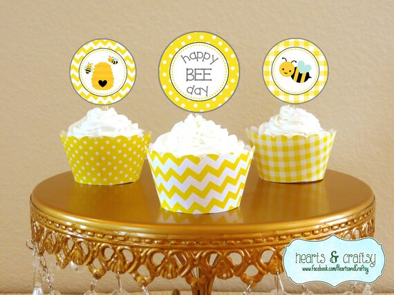 Happy BEE Day Cupcake Toppers & Wrappers / Bumblebee Birthday Party - FILE to PRINT diy Il_570xn