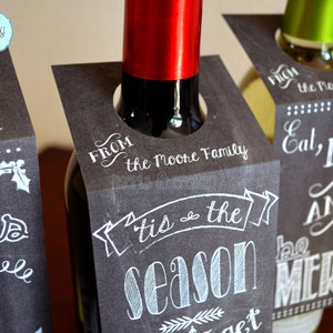 Christmas Holiday Chalkboard Style Personalized Wine Bottle Gift Tags / Wine Bottle Labels / SET OF THREE 3 image 2