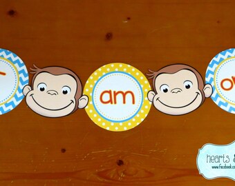 Curious George Birthday "I Am One" Banner / Curious George Birthday Highchair Banner / "I am Two" - BLUE or PINK