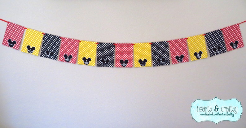 Mickey Mouse First Year Photo Banner / 12 Month Banner / Mickey OR MINNIE / Mickey Mouse First Birthday Party / Baby Mickey MICKEY Red Black Yel