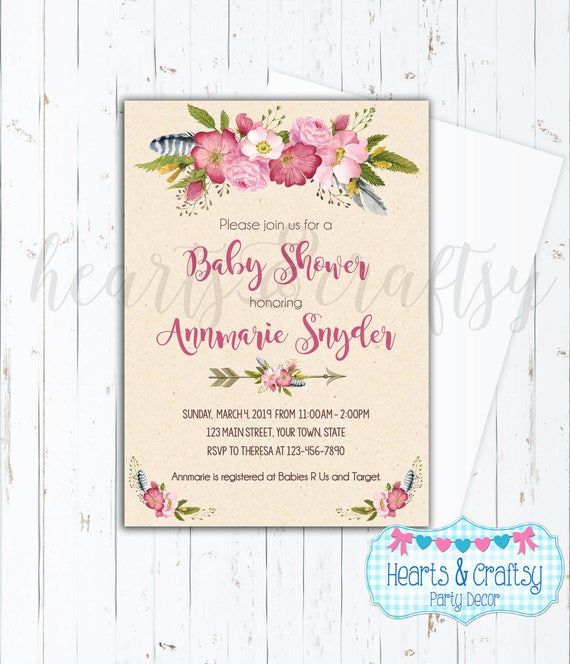 Boho Baby Shower Invitation - Tribal Baby Shower - Rustic Baby Shower Invite - Floral Baby Shower - Personalized FILE to PRINT Il_570xn