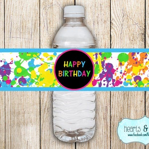 Glow Party Water Bottle Wrapper DIY / Glow In The Dark Party Bottle Wrap / Drink Label / Neon Birthday / Blacklight Party - FILE to PRINT