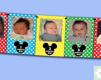 Mickey Mouse Clubhouse First Year Photo Banner DIY / 12 Month Banner / Mickey Mouse First Birthday Party - FILE to PRINT