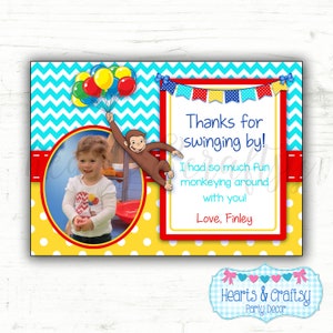 Curious George Birthday Party Thank You Card- Curious George Party Invitation - Photo Thank You Card - Personalized FILE to PRINT