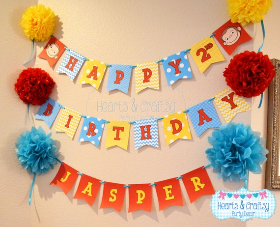 Curious George Birthday FILE to PRINT Happy Birthday Banner / Curious George Birthday Party - DIY Il_570xn