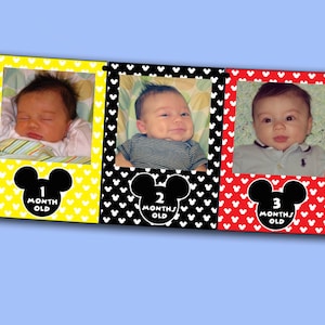 Mickey Mouse First Year Photo Banner / 12 Month Banner / Mickey OR MINNIE / Mickey Mouse First Birthday Party / Baby Mickey bild 1