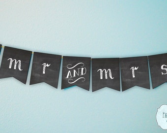 Mr & Mrs Wedding Banner Photo Prop Chalkboard Style / Reception Decoration / Engagement Party Decor