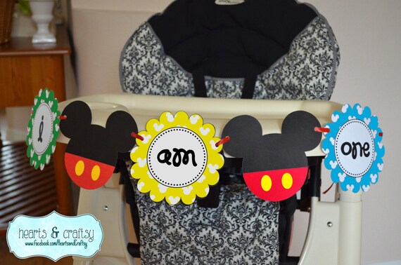 Mickey Mouse Clubhouse Party Highchair Banner / I Am ONE / Mickey First Birthday Banner - FILE to PRINT diy Il_570xn