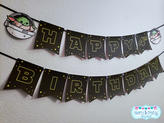 Bounty Hunter The Child Birthday DIY Happy Birthday Banner / Star Fighters Birthday Party - FILE to PRINT Il_570xn