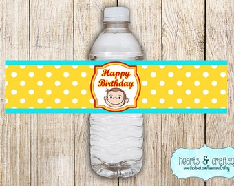 Curious George Party Water Bottle Labels DIY / Drink Wrapper / Printable Waterbottle Stickers - Four Styles - Instant Download FILE to PRINT