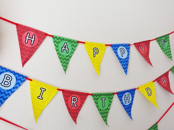 Primary Colors Chevron Happy Birthday Banner DIY / LEGO Birthday Banner / Red Yellow Green Blue / Printable - FILE to Print Il_570xn