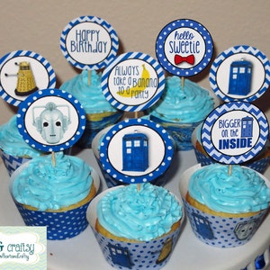 Doctor Who Party Tardis Dalek inspired Cupcake Toppers DIY / Stickers / Favor Tags / Labels/ Birthday Instant Download FILE to PRINT image 1