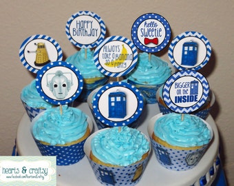 Doctor Who Party Tardis Dalek inspired Cupcake Toppers DIY / Stickers / Favor Tags / Labels/ Birthday - Instant Download  FILE to PRINT