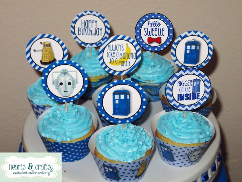 Doctor Who Party Tardis Dalek inspired Cupcake Toppers DIY / Stickers / Favor Tags / Labels/ Birthday Instant Download FILE to PRINT image 1