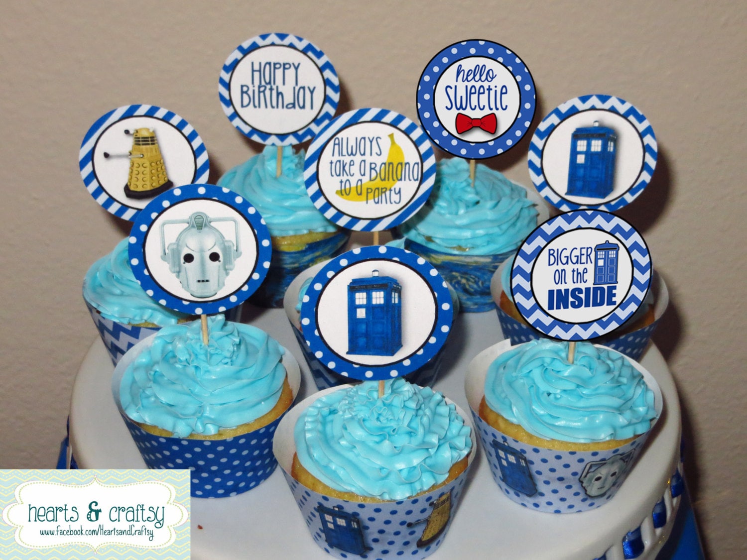 Doctor Who Party Tardis Dalek Inspired Cupcake Toppers Diy Etsy