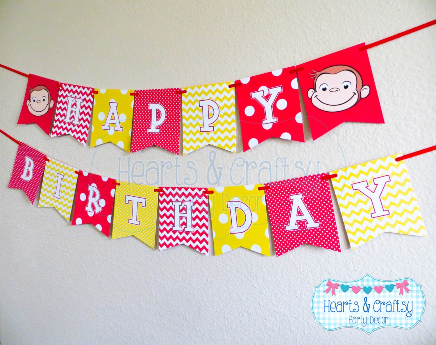 Curious George Birthday FILE to PRINT Happy Birthday Banner / - Etsy