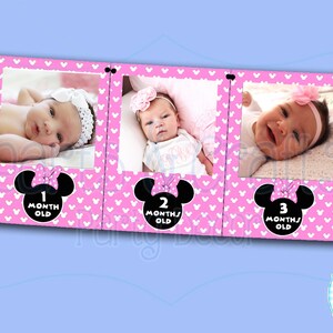 Mickey Mouse First Year Photo Banner / 12 Month Banner / Mickey OR MINNIE / Mickey Mouse First Birthday Party / Baby Mickey MINNIE Light Pink