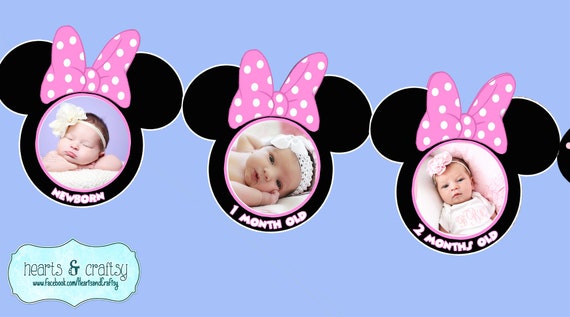 DIY Minnie Mouse First Year Photo Banner / 12 Month Banner / Minnie Mouse First Birthday Party / Light Pink / FILE to PRINT Il_570xn