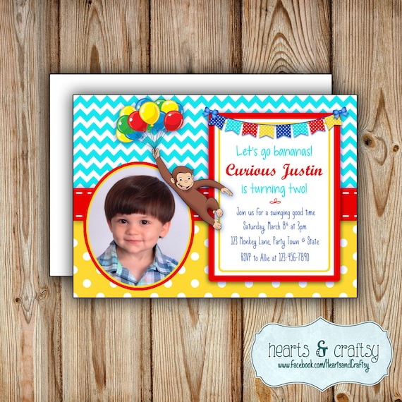 Curious George Birthday Invitation - Curious George Birthday Party Invitation - With Photo - Personalized FILE to PRINT Il_570xn