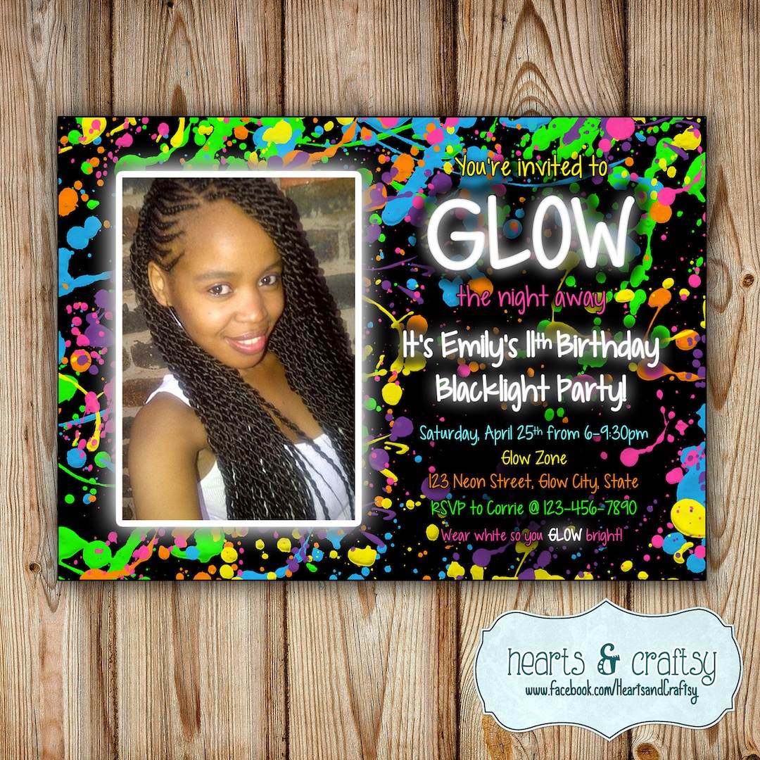 Glow in the Dark Party Invitation / Neon Birthday Invitation