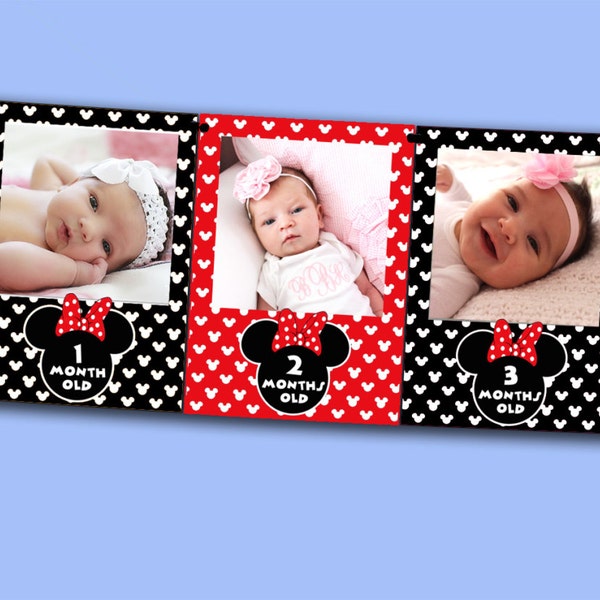 Minnie Mouse First Year Photo Banner DIY / 12 Month Banner / Minnie Mouse First Birthday Party / RED / Printable - File to PRINT