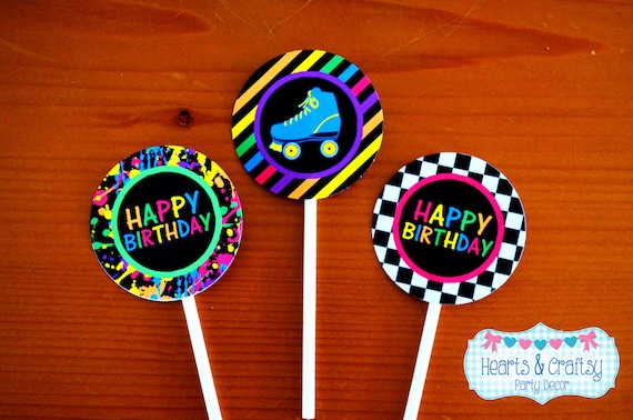 Skating Party Cupcakes - Glow In The Dark Skating Birthday Cupcake Toppers & Wrappers - Glow Skate - Print Your Own FILE to PRINT DIY Il_570xn