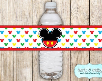 Etykiety na butelki z wodą Mickey Mouse Clubhouse Party DIY / Opakowanie na napoje / Naklejki na butelki z wodą do wydrukowania - PLIK DO WYDRUKOWANIA