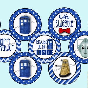 Doctor Who Party Tardis Dalek inspired Cupcake Toppers DIY / Stickers / Favor Tags / Labels/ Birthday Instant Download FILE to PRINT image 3